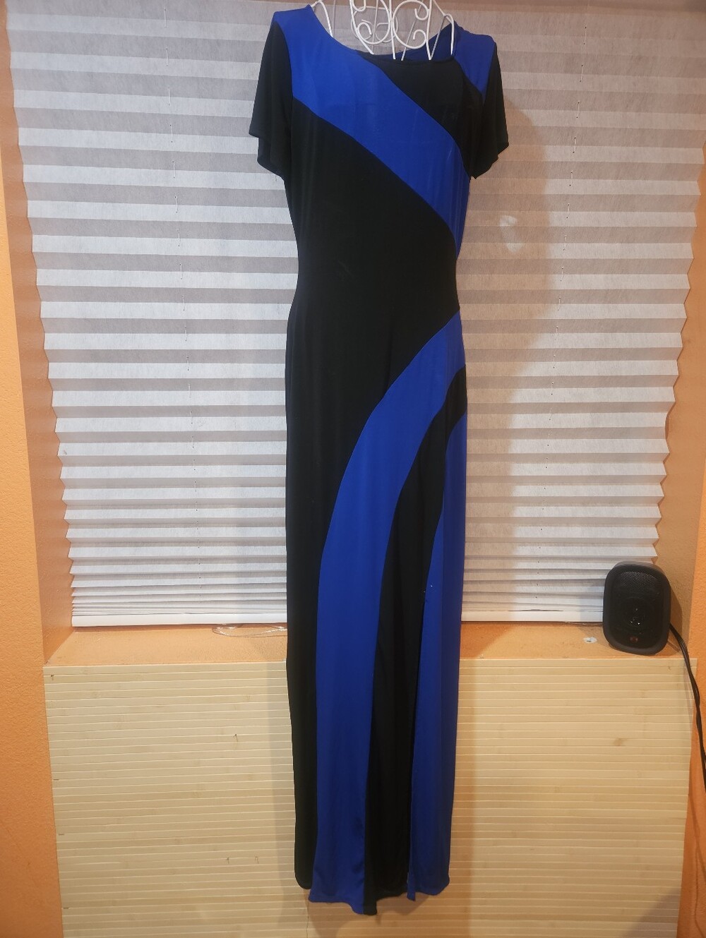 Black Maxi Dress with Royal Blue Diagonal Panels